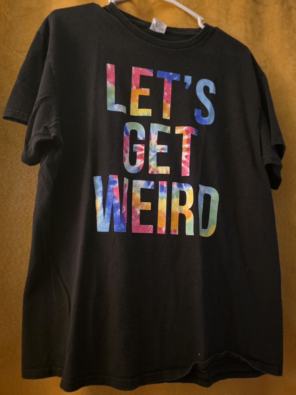 Delta Black Tee with Multicolor Tie-Dye Lettering